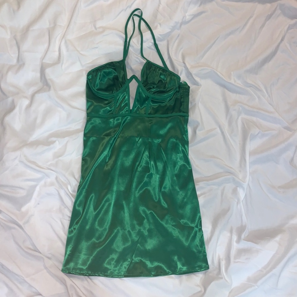 Emerald Green Satin Dress